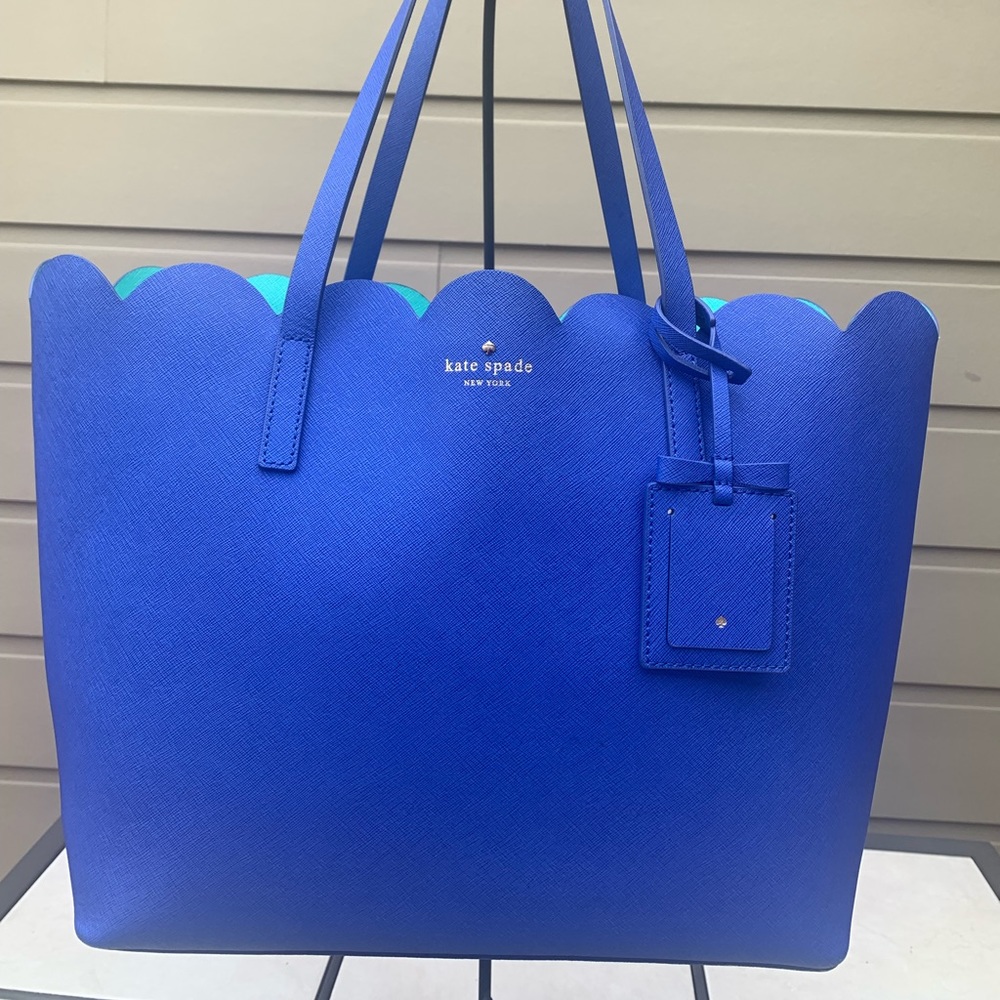 Kate Spade Bag Motif Ladies Blue Leather Tote - Picture 1 of 10